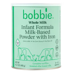 Bobbie formula can nutrition label highlights essential nutrients for babies.
