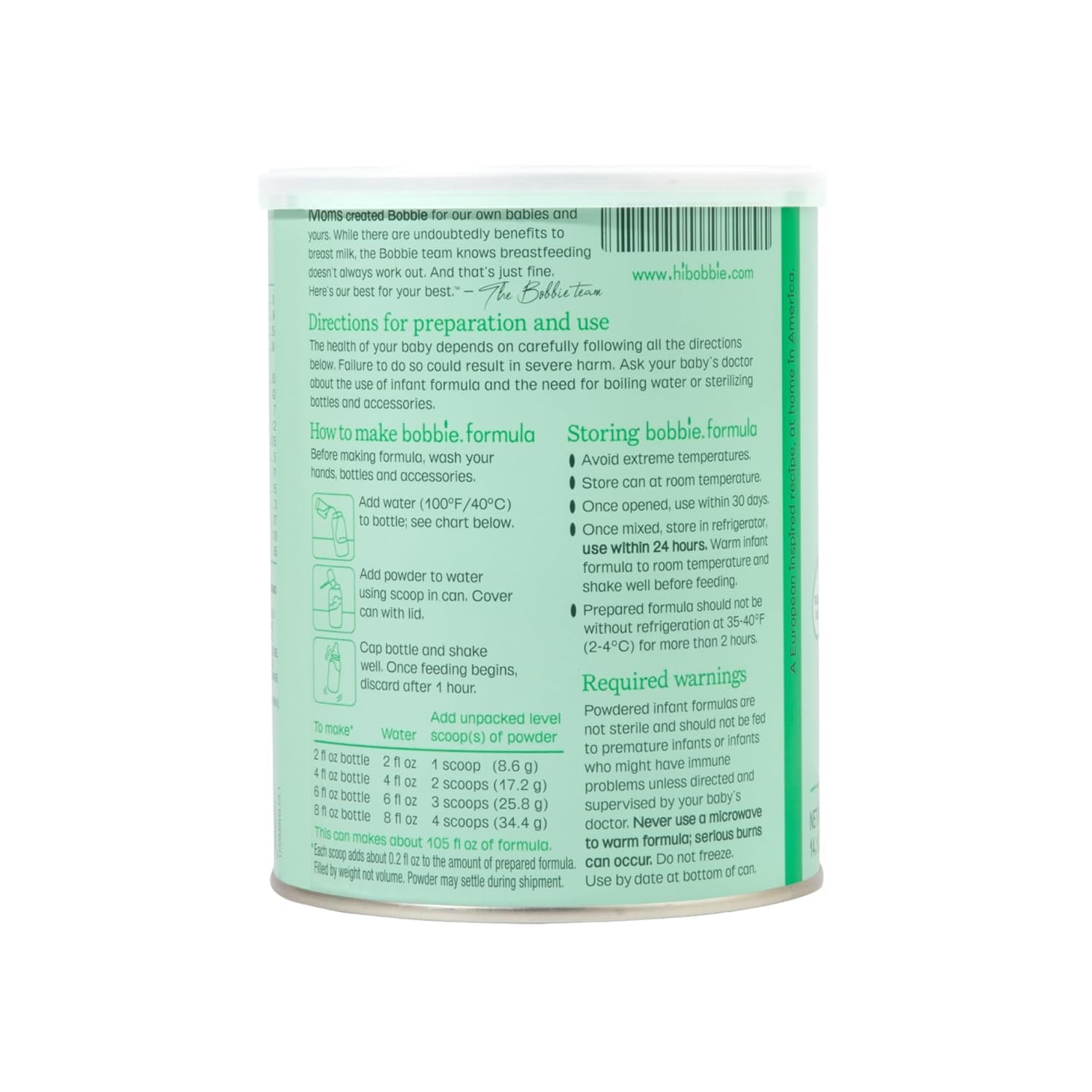 Bobbie no palm oil and no corn syrup label shows clean ingredient approach