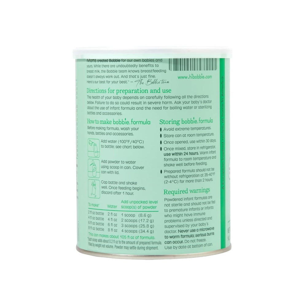 Bobbie no palm oil and no corn syrup label shows clean ingredient approach