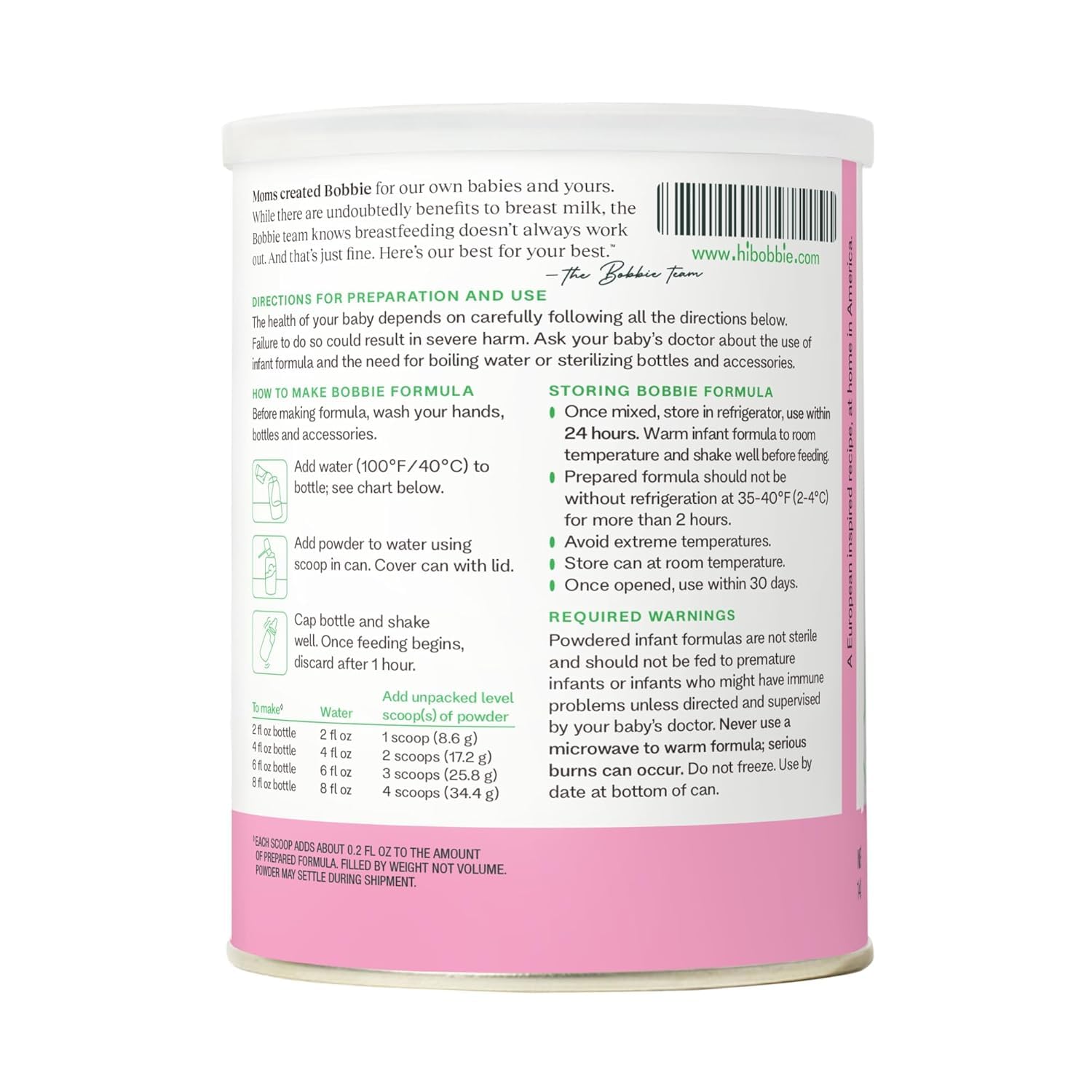 Bobbie organic label on formula can communicates trusted organic certification