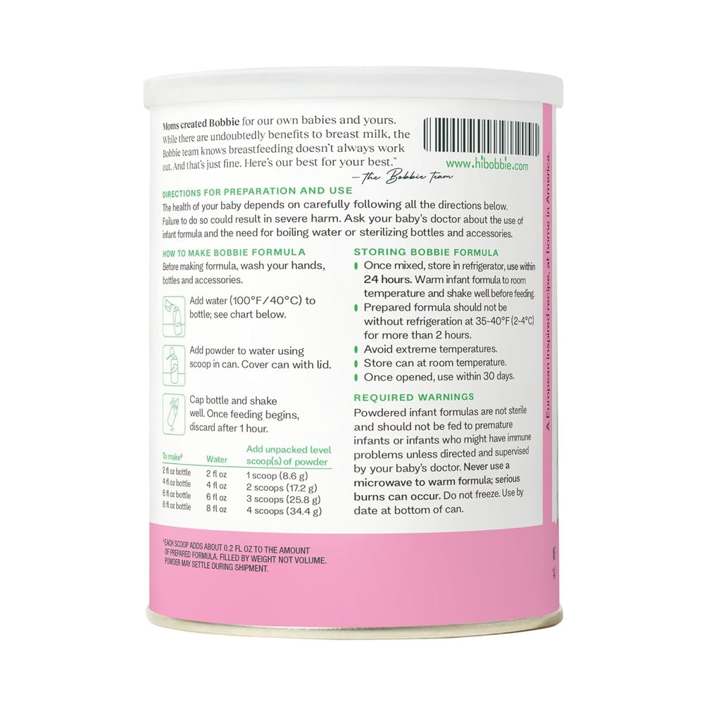Bobbie organic label on formula can communicates trusted organic certification