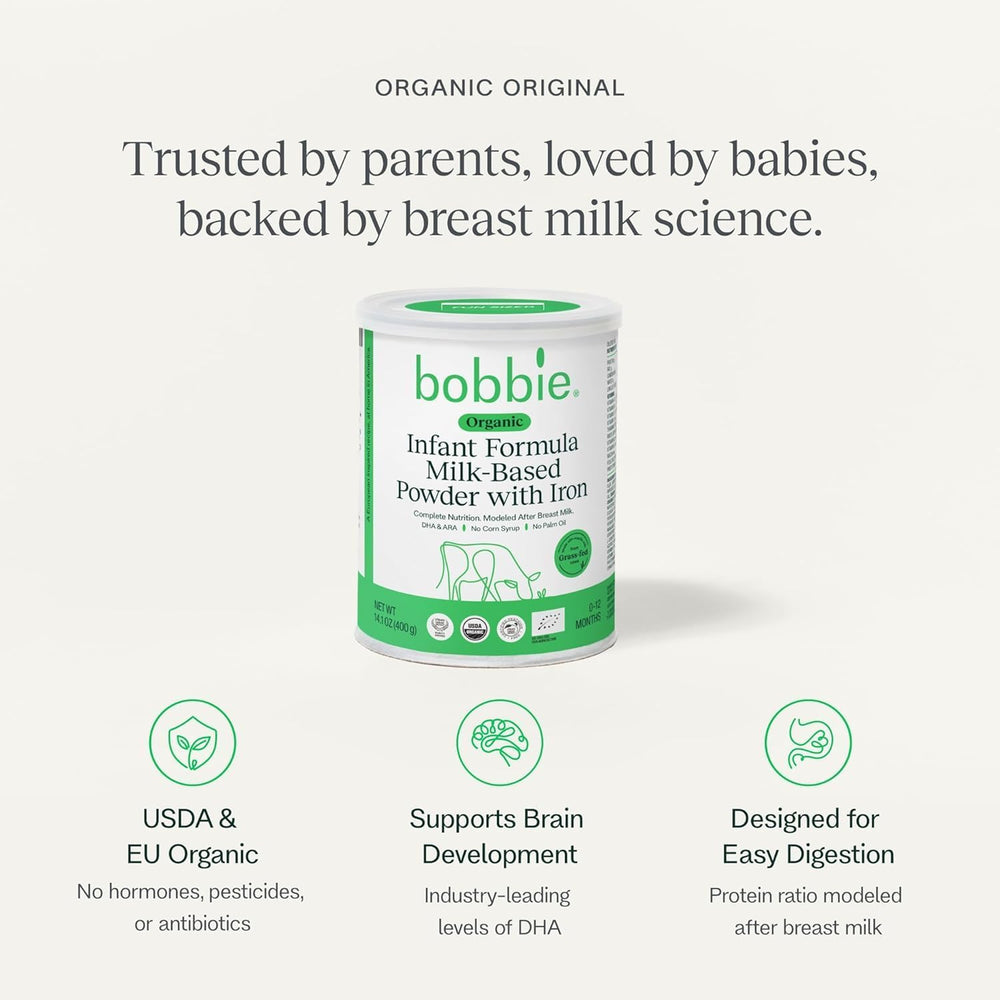 Bobbie Organic Original Infant Formula can highlights organic nutrition