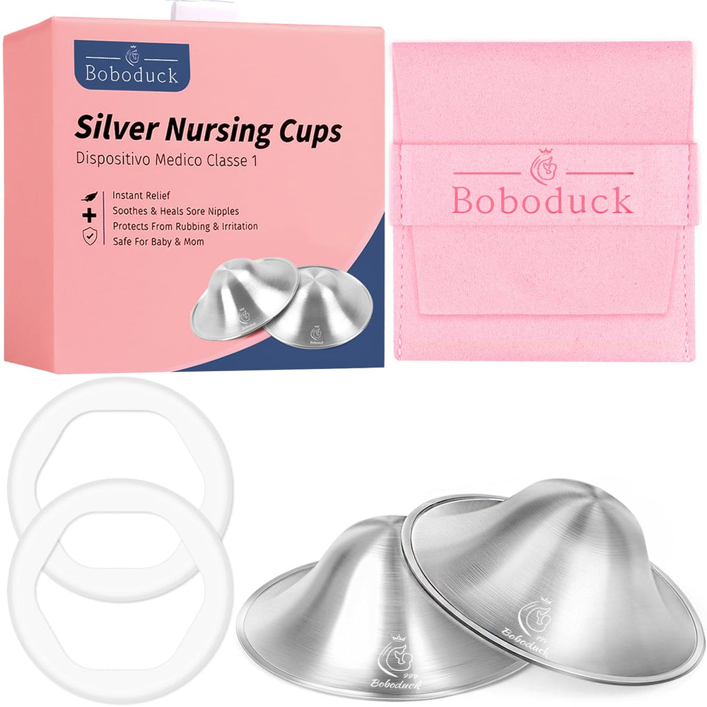 Boboduck silver nursing cups edge close-up, showcasing smooth contours for discreet wear.