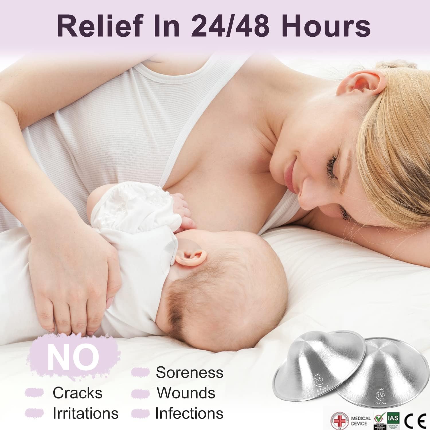 Boboduck Original Silver Nursing Cups on breast demonstrate discreet protection during nursing