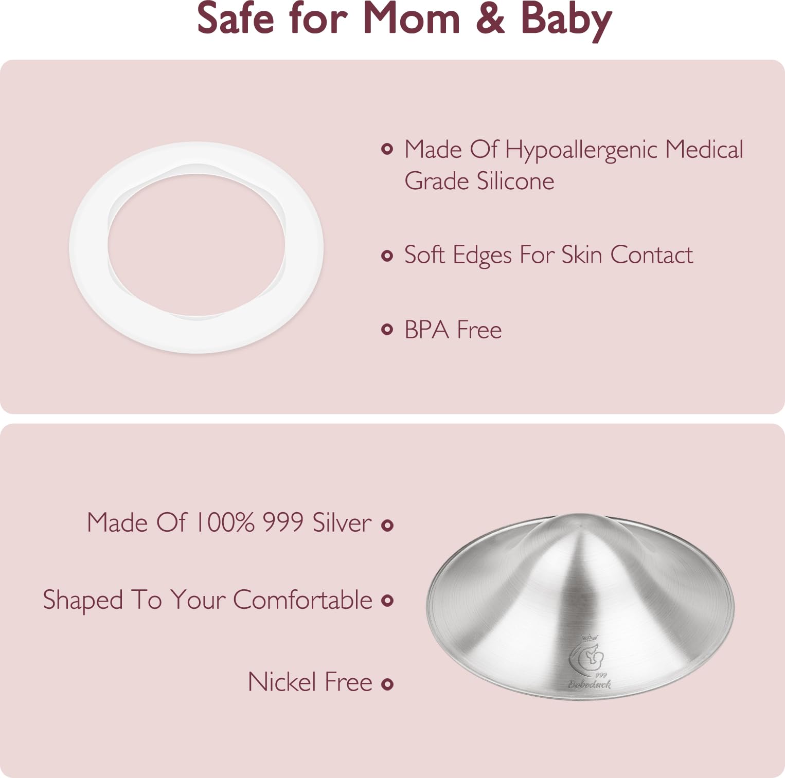 Boboduck silver nipple covers under clothes, invisible profile for discreet breastfeeding.