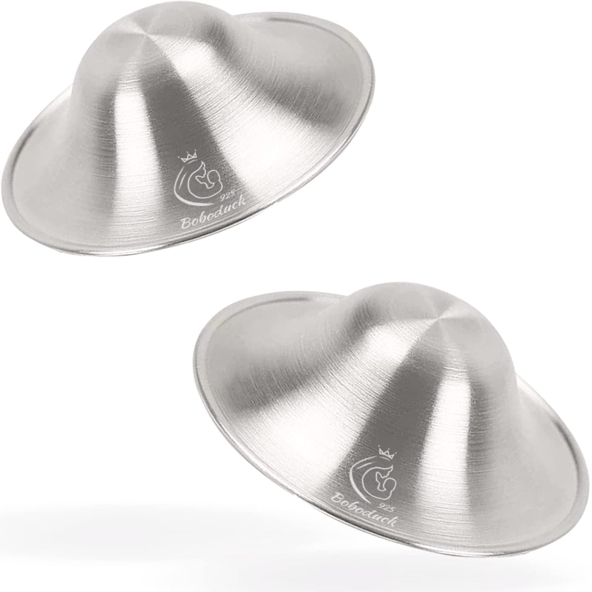 Boboduck silver nursing cup over nipple offers protective shield for sore nipples during feeding.