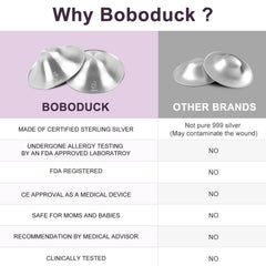 Boboduck silver nursing cups application step demonstrates easy, clean placement for comfortable breastfeeding