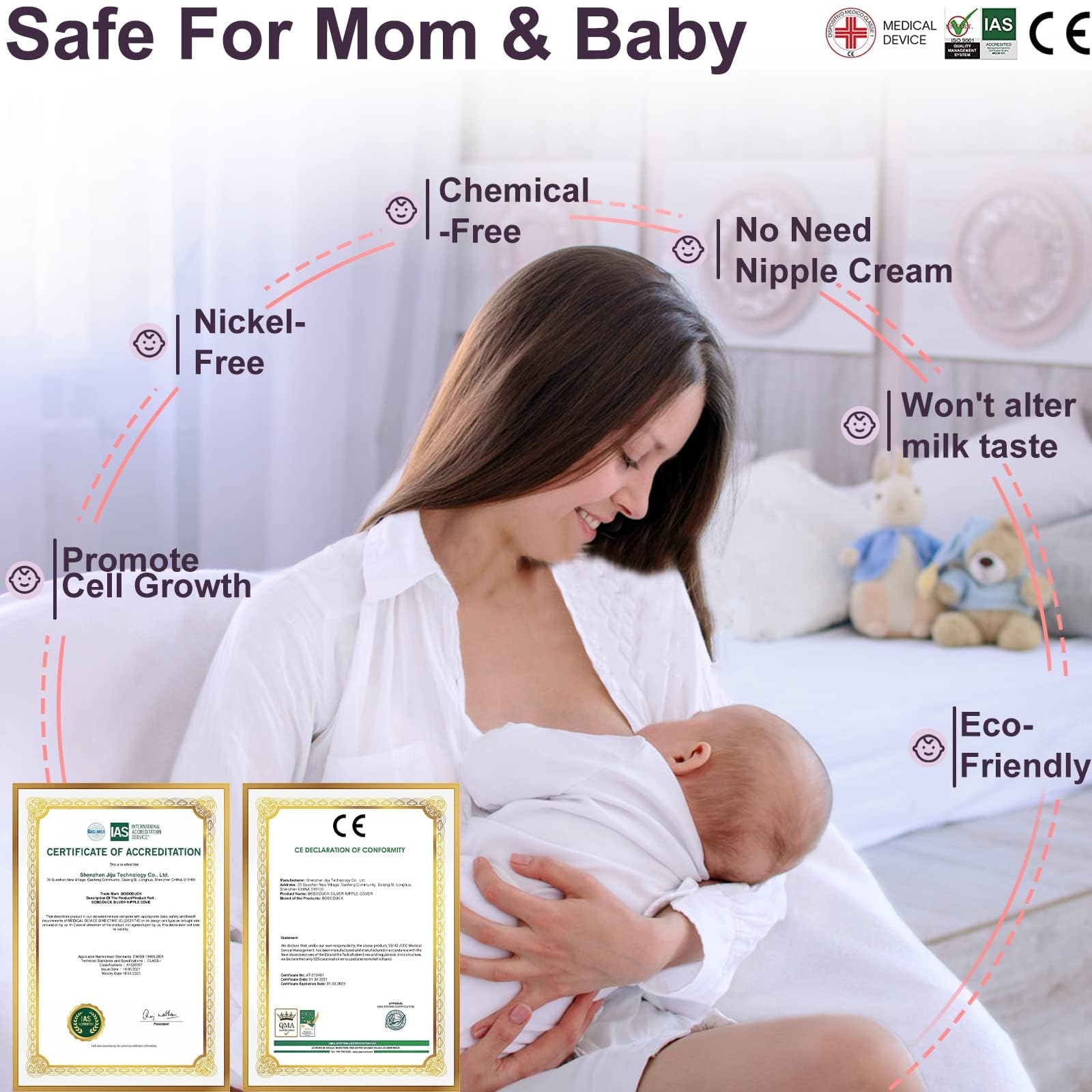 Boboduck silver nursing cups areola shape demonstrates ergonomic design enabling airflow and gentle protection