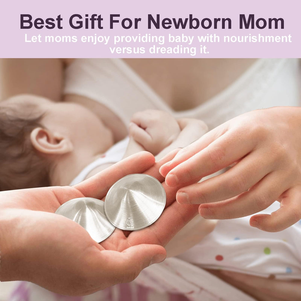 Boboduck silver nursing cups in-use setup provides quick soothing relief during feeds