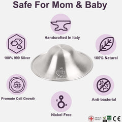 Boboduck silver nursing cups over nipple help reduce friction for comfortable feeds.