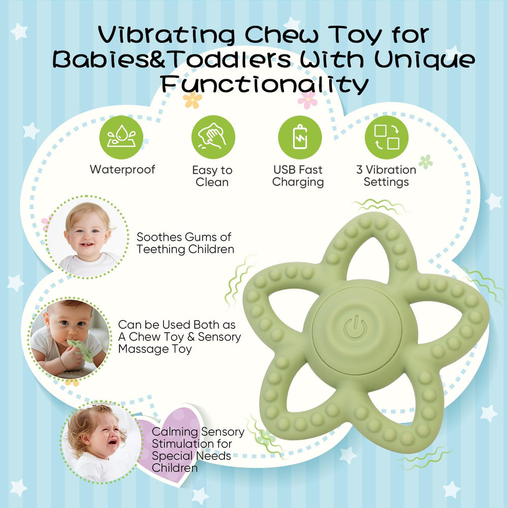 BOBOKA blue vibrating sensory chew toy close-up showing silicone texture for safe chewing.