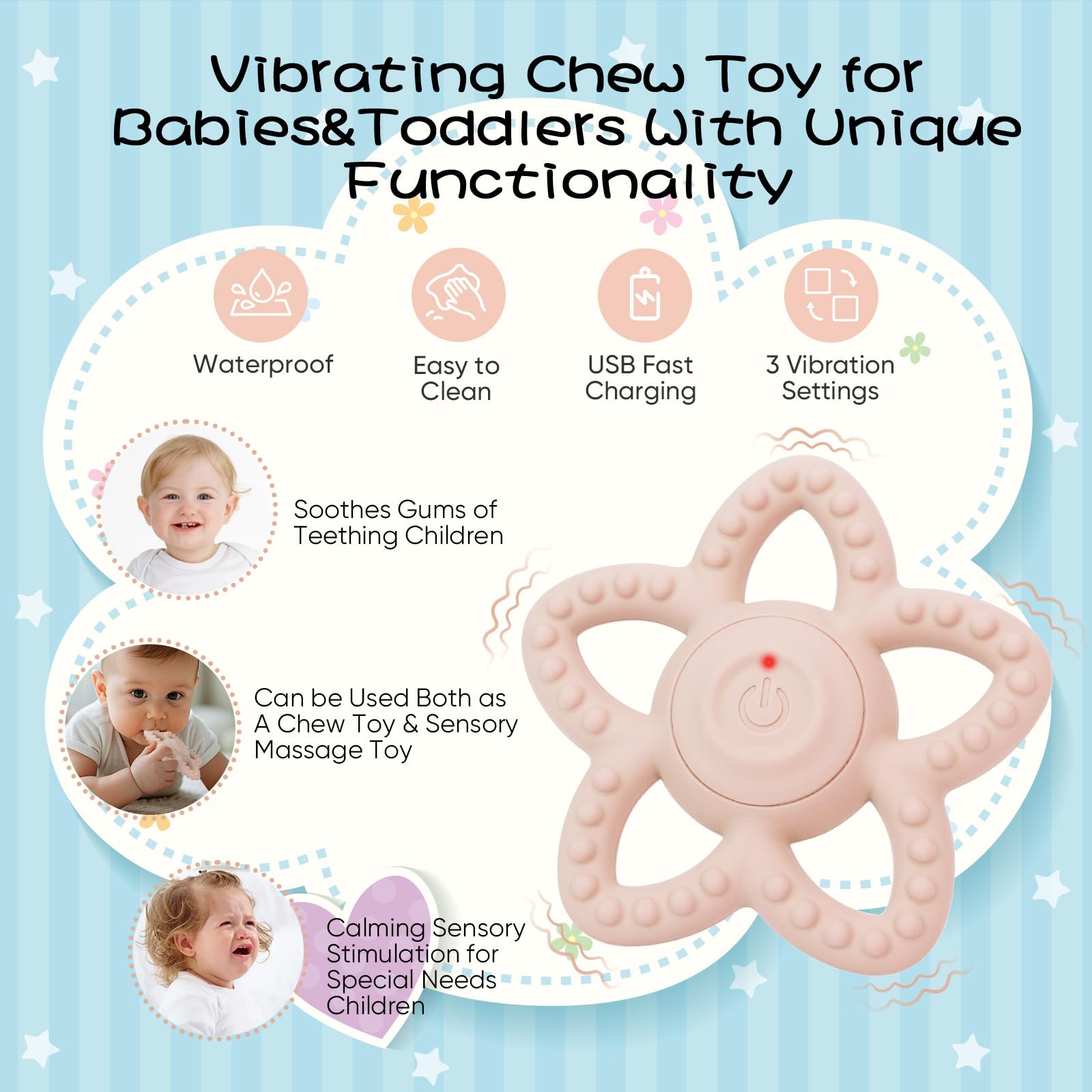 BOBOKA vibrating sensory chew toy blue close-up supports focus during quiet activities