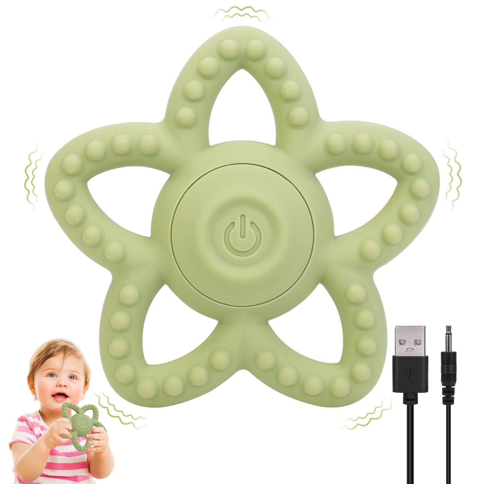BOBOKA vibrating sensory chew toy pink in hand for calming focus during play.