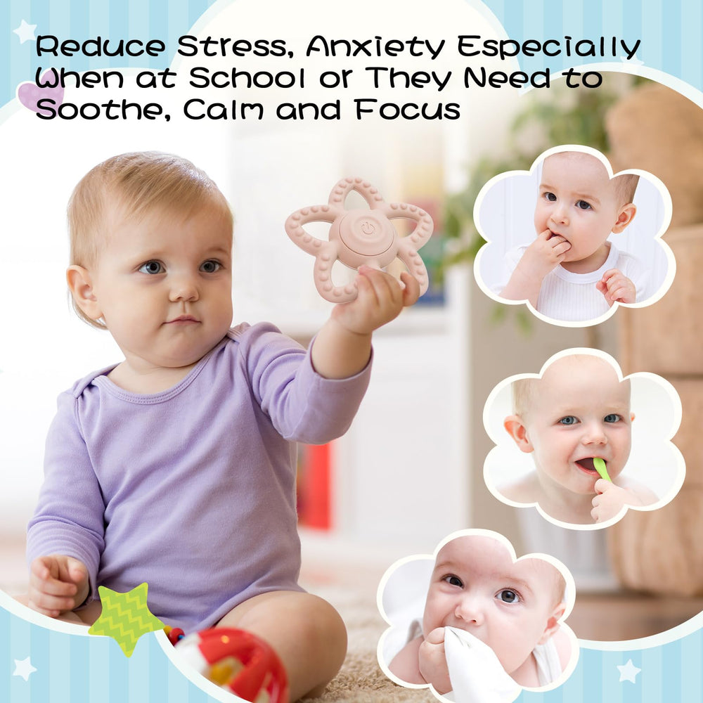 BOBOKA vibrating teether in use with child close-up demonstrates on-the-go sensory support