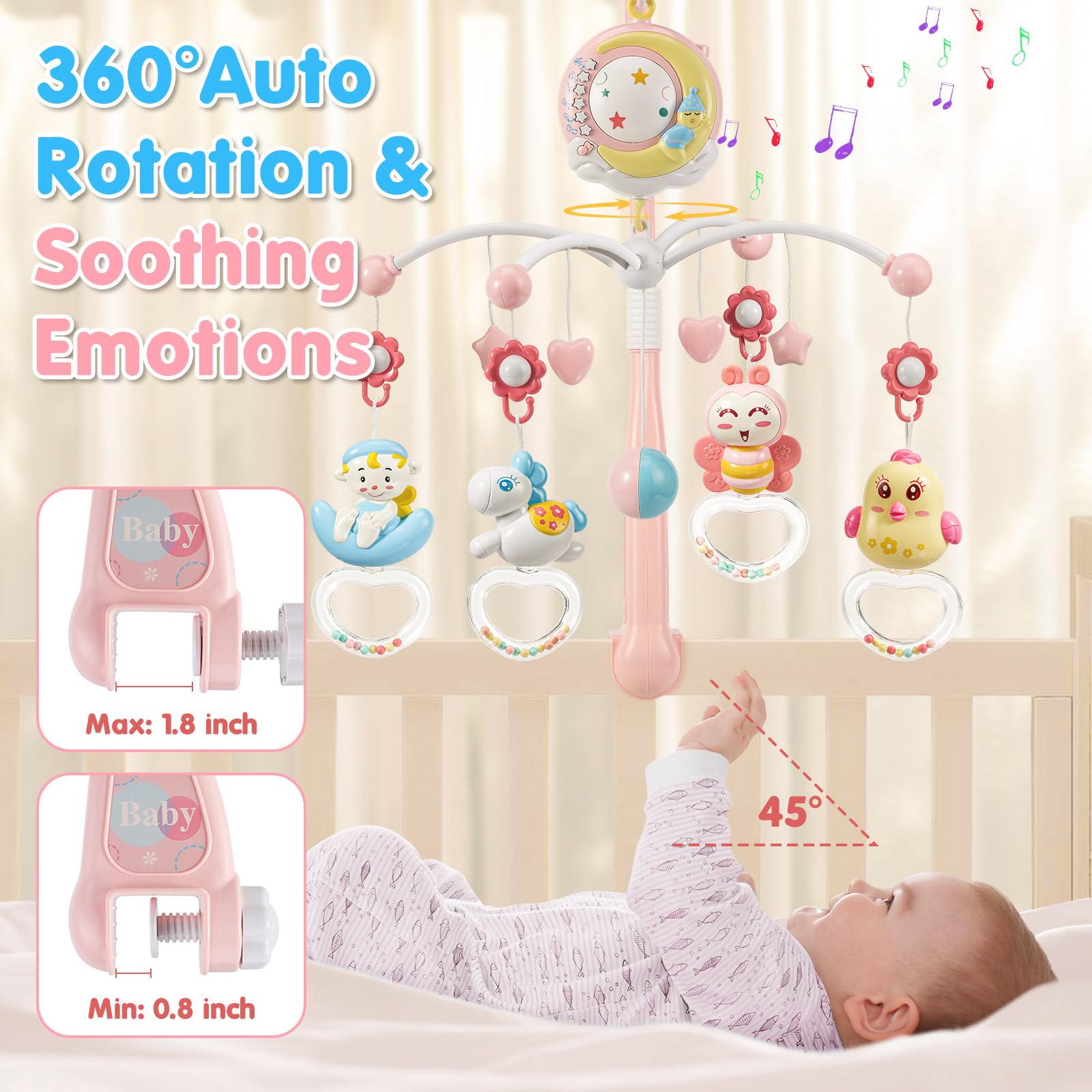 BOBXIN remote-controlled crib mobile lets you adjust settings quietly.