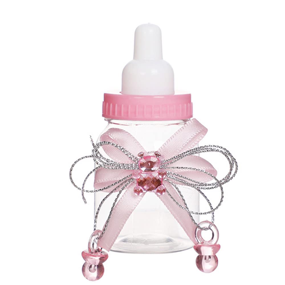 Bodosac baby shower decor ideas with pink bottles
