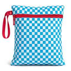 Bodysurf wet bag electric blue checkered open, compact organizer for on-the-go essentials.
