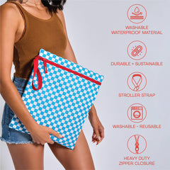 Bodysurf wet bag stroller-clip-loop attaches to stroller for hands-free access.