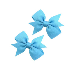 BOENBE LOVED blue baby hair bows pair front view for coordinating outfits and gentle grip.
