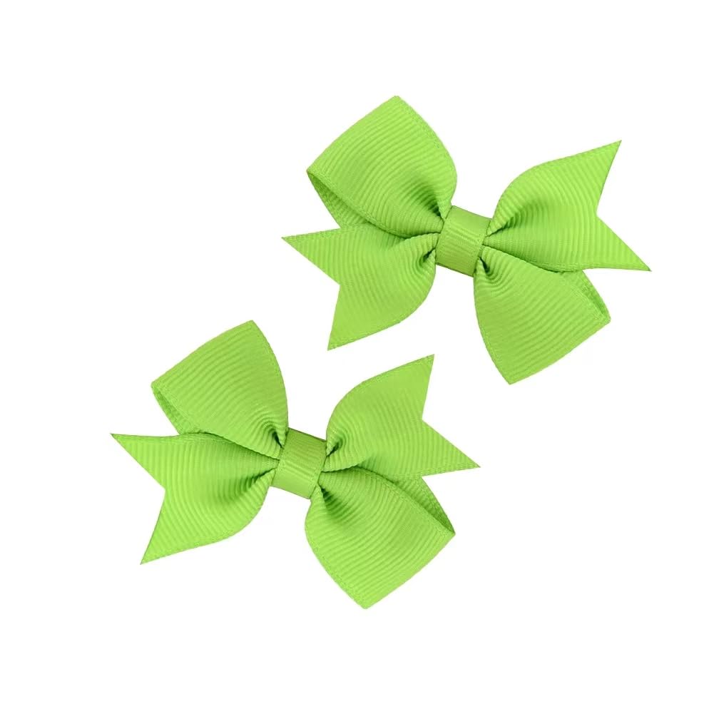 BOENBE LOVED baby hair bows green clip closeup showing fabric-covered grip for secure wear.
