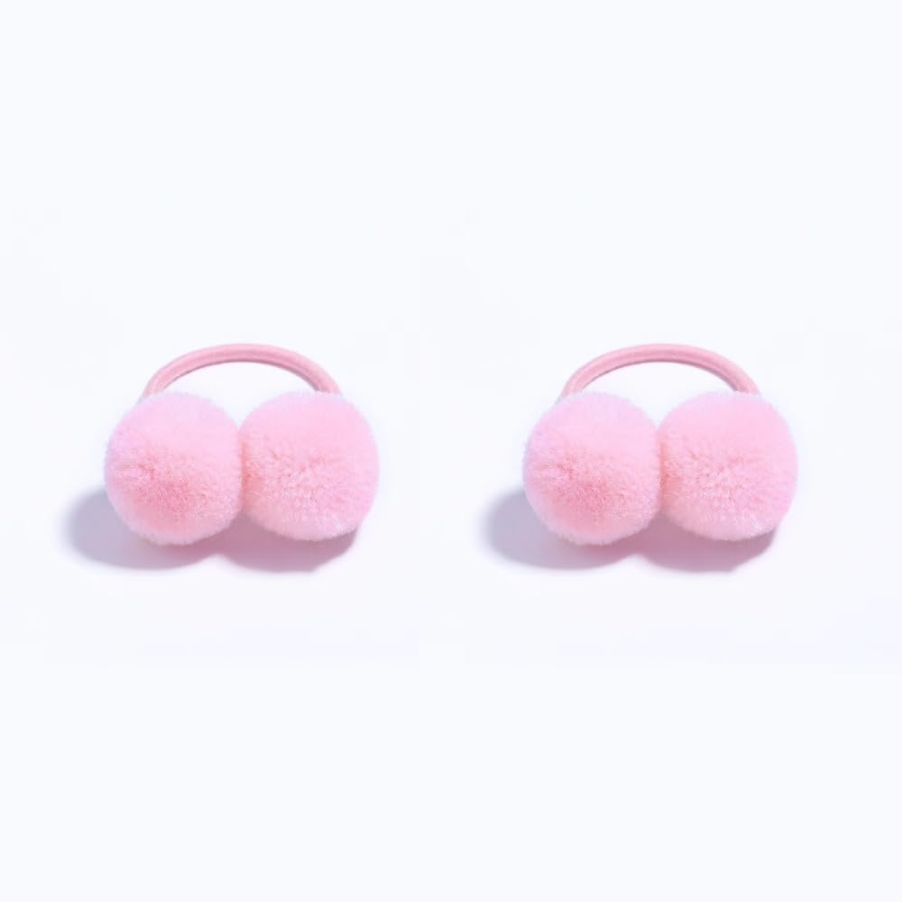 BOENBE LOVED pink pom-pom hair ties provide gentle hold for toddler ponytails.