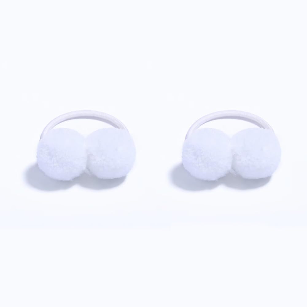 Boenbe Loved baby hair ties with white pom poms provide a gentle ponytail hold for delicate hair.