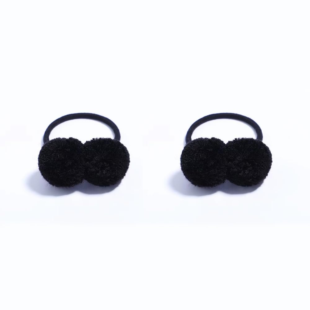 BOENBE LOVED pom ball hair tie black close-up shows soft fluffy texture for gentle hold