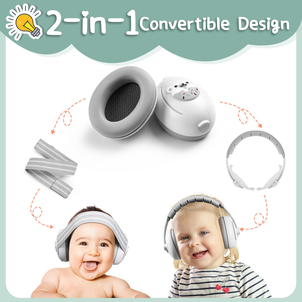 BOENFU Baby Ear Defender 2-in-1 design with adjustable headband for growing babies.