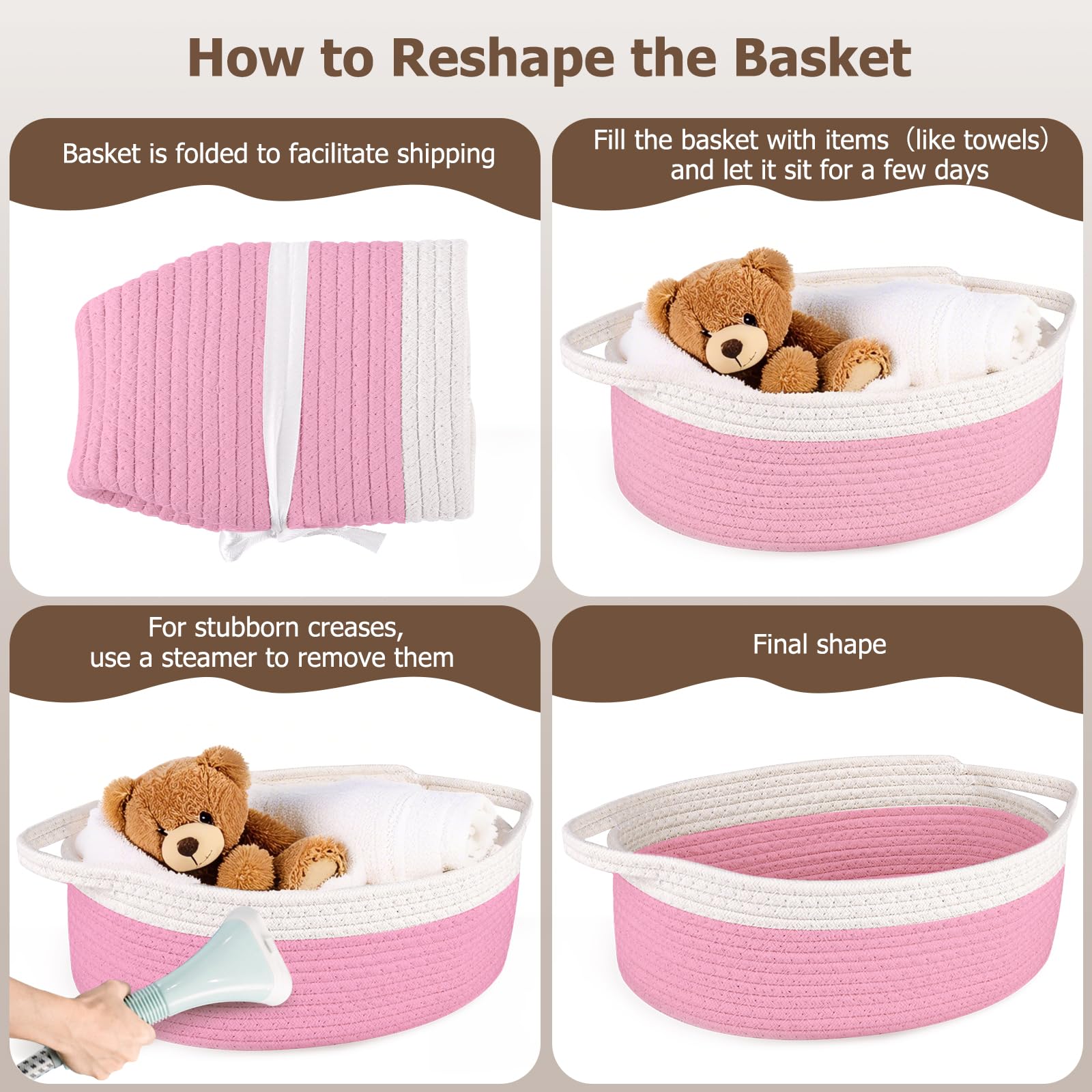 Boensi nursery storage basket in use for books and wipes.