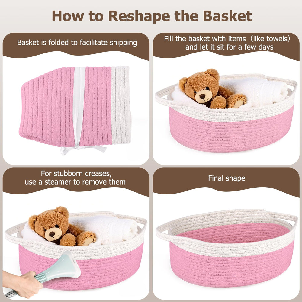 Boensi nursery storage basket in use for books and wipes.