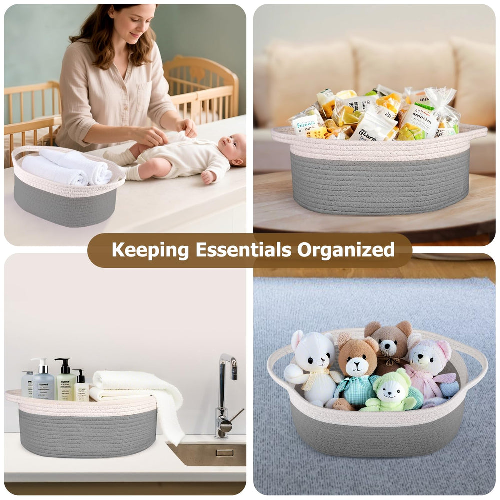 Boensi basket 12x8x5 dimensions for diapers, books, and toys storage.