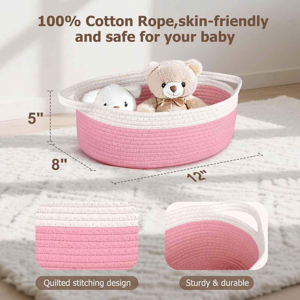 Boensi small woven basket side handles for easy transport and toy storage.