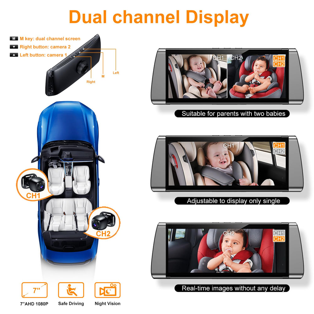 BOEYOS 150-degree wide-angle backseat view keeps both children visible