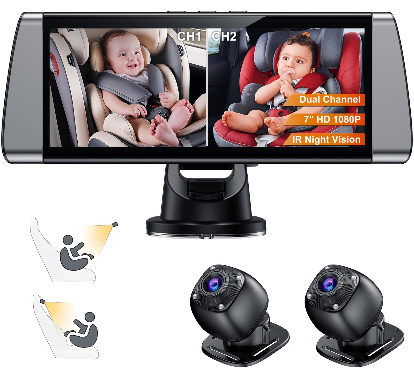 BOEYOS baby car camera shows two-kids backseat view for monitoring