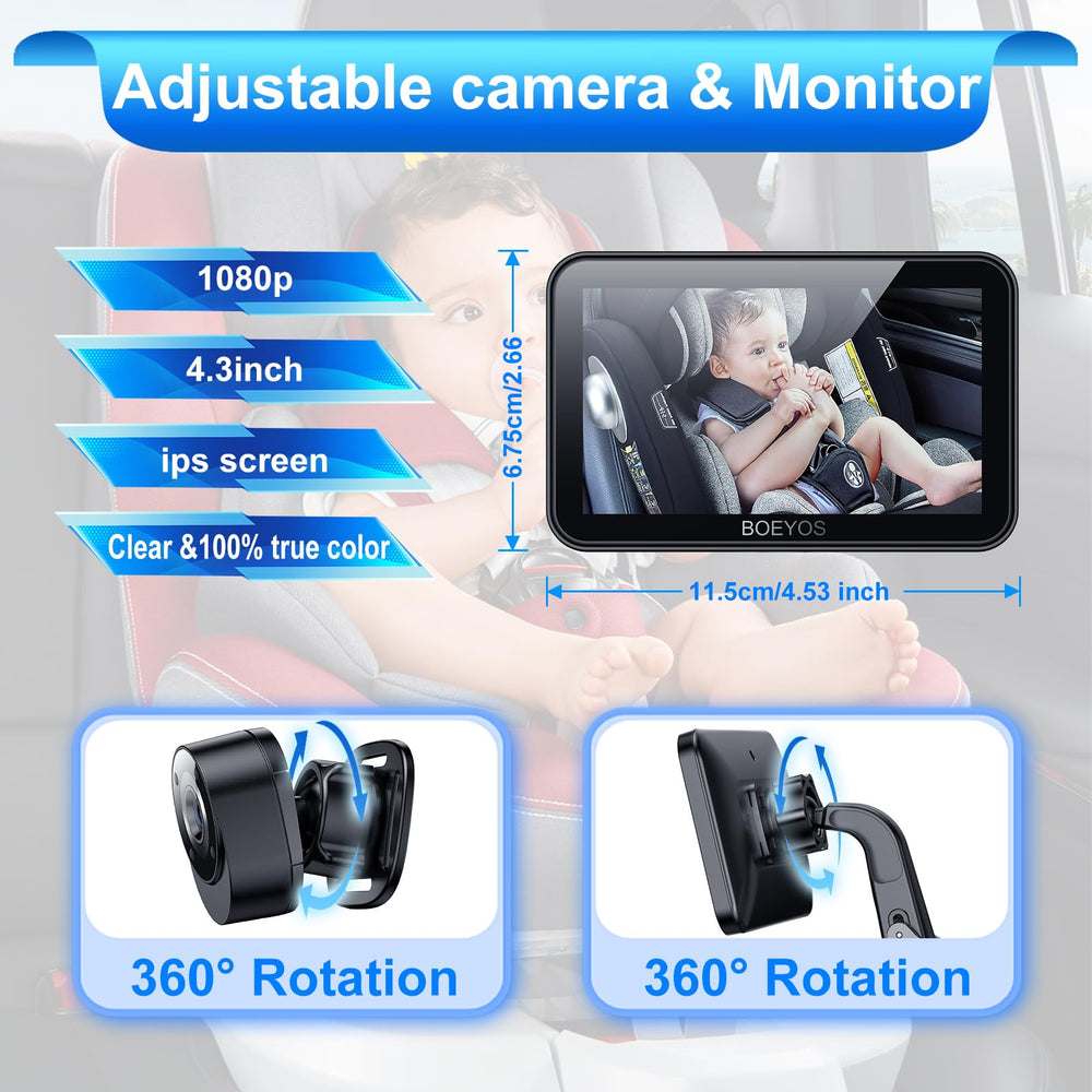 BOEYOS baby car mirror 120-degree wide view captures more of the rear seat.
