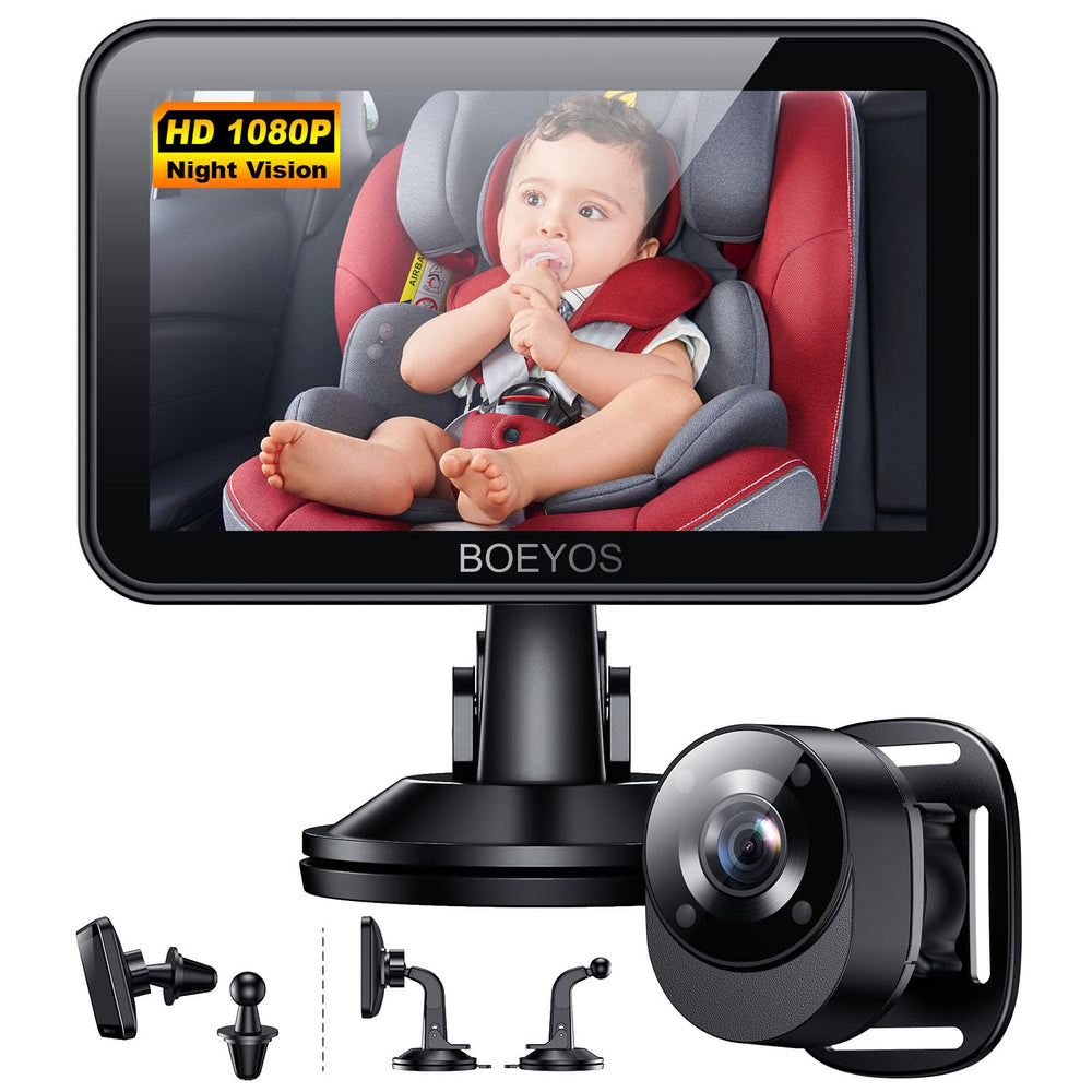BOEYOS baby car mirror 4.3-inch display enables clear back-seat viewing.