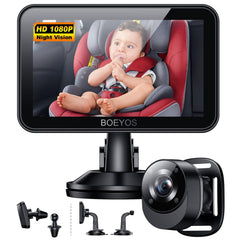 BOEYOS baby car mirror 4.3-inch display enables clear back-seat viewing.