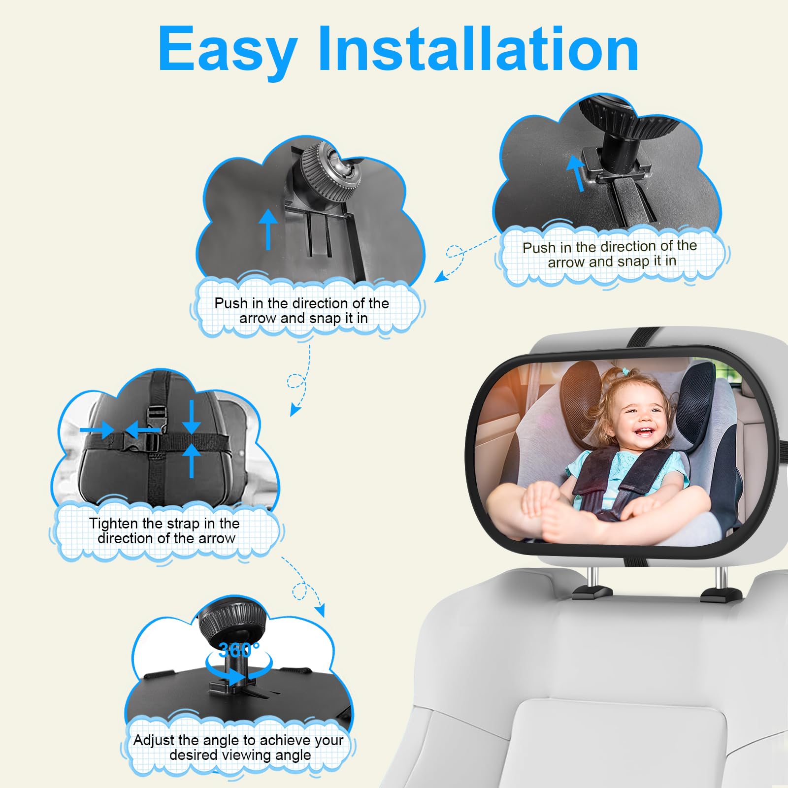 BOEYOS anti-glare edge design reduces sun glare for baby’s comfort.