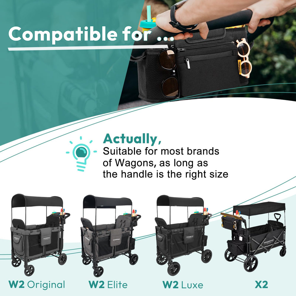 Boffinby easy-install wrap-around console demonstrates quick setup on a stroller handle