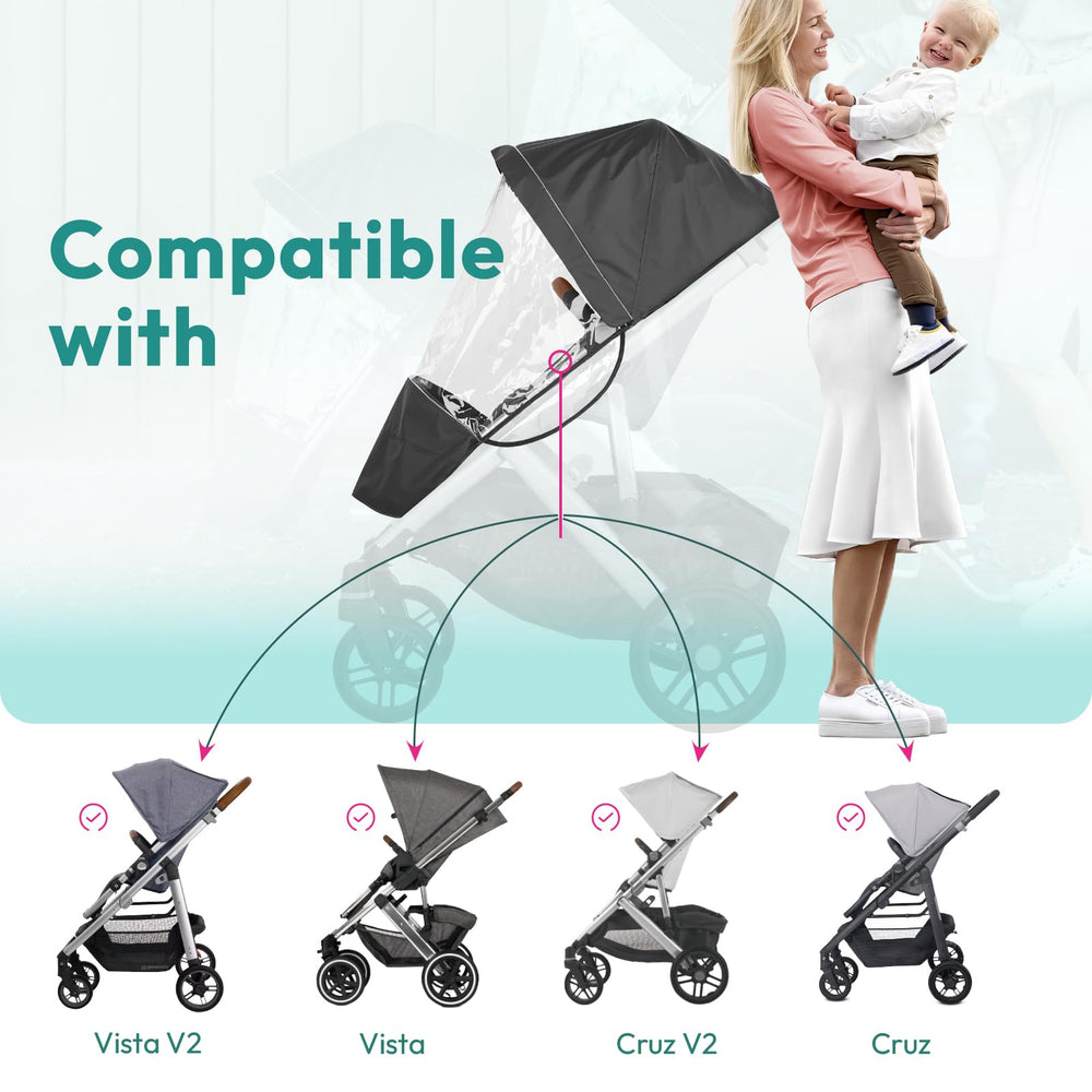 Boffinby Performance Rain Shield air-vent-holes keep baby comfortable outdoors.