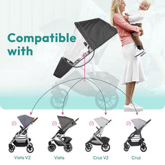 Boffinby Performance Rain Shield air-vent-holes keep baby comfortable outdoors.