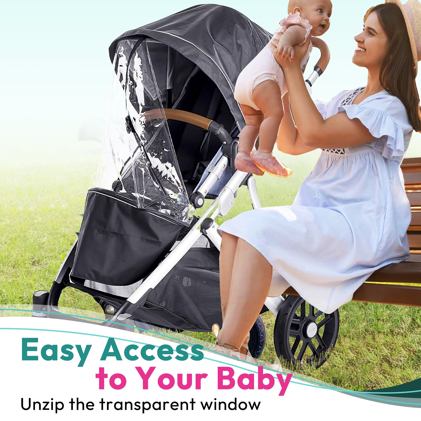 Boffinby Performance Rain Shield fixed-belts-elastic-straps secure stroller fit.