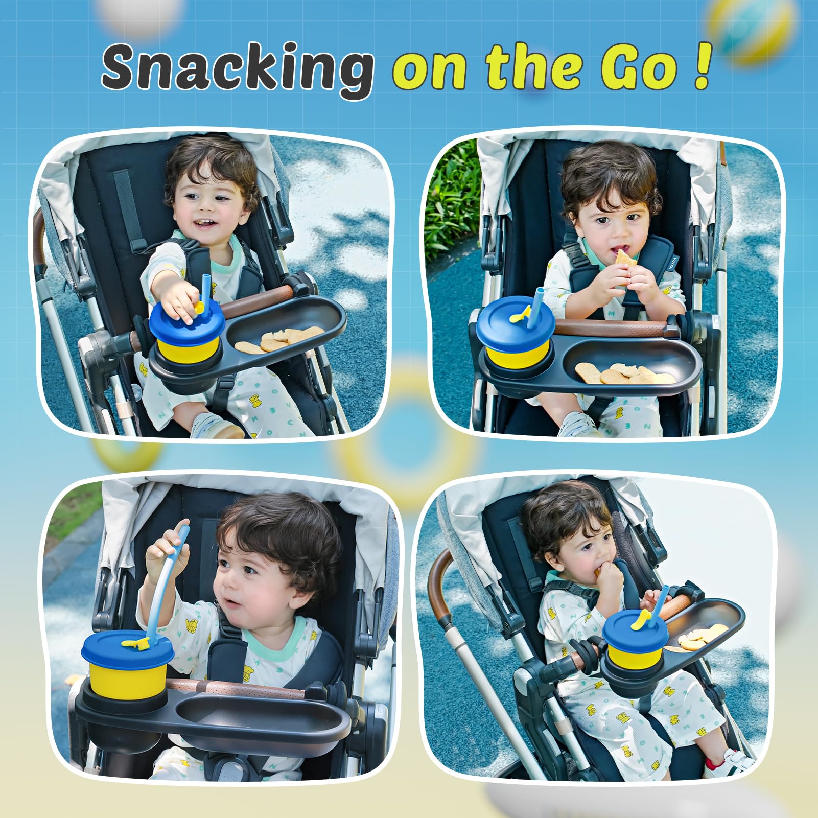 Boffinby universal-fit tray attaches to most strollers, broad compatibility across leading brands.