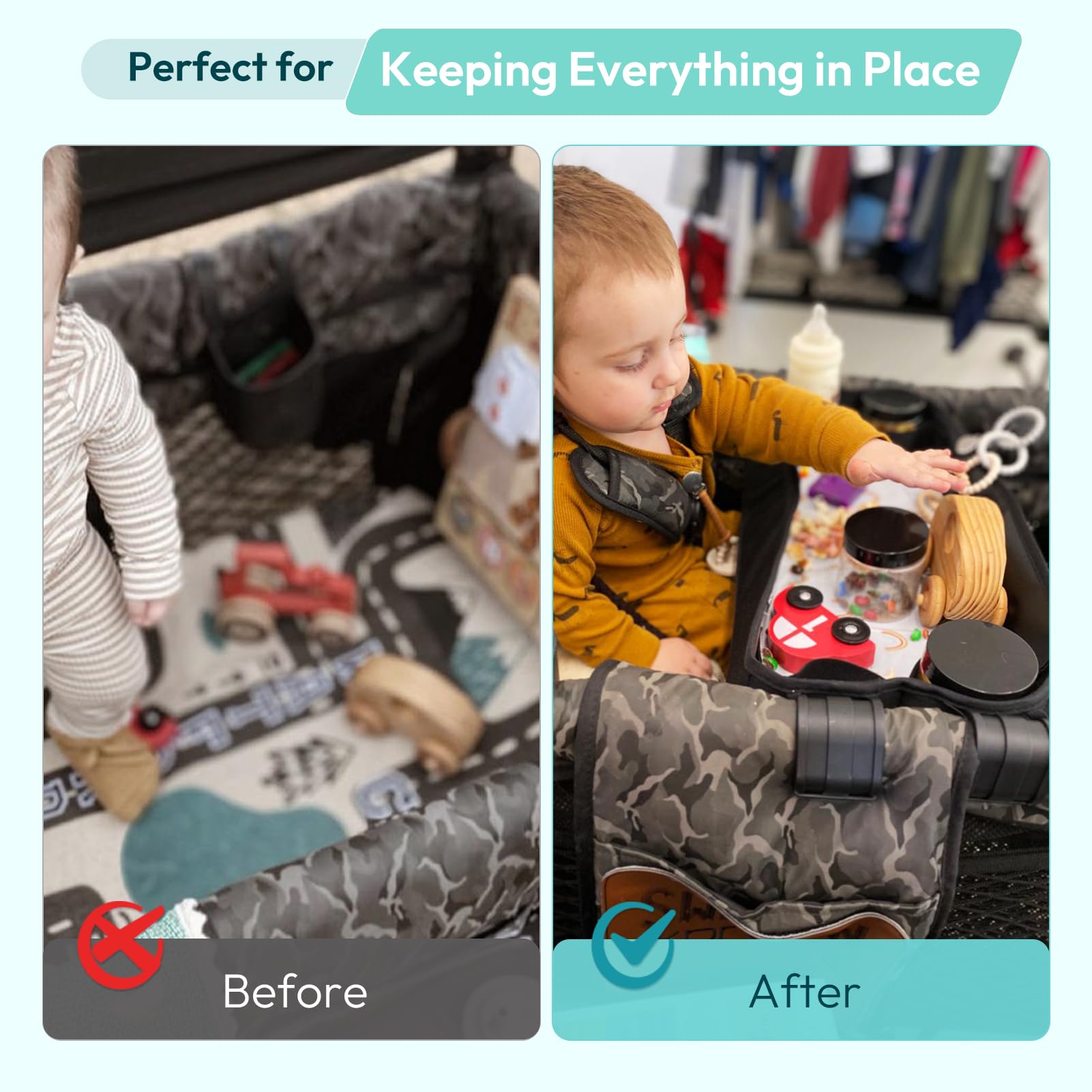 Boffinby on-the-go snack table stores toys and tablets