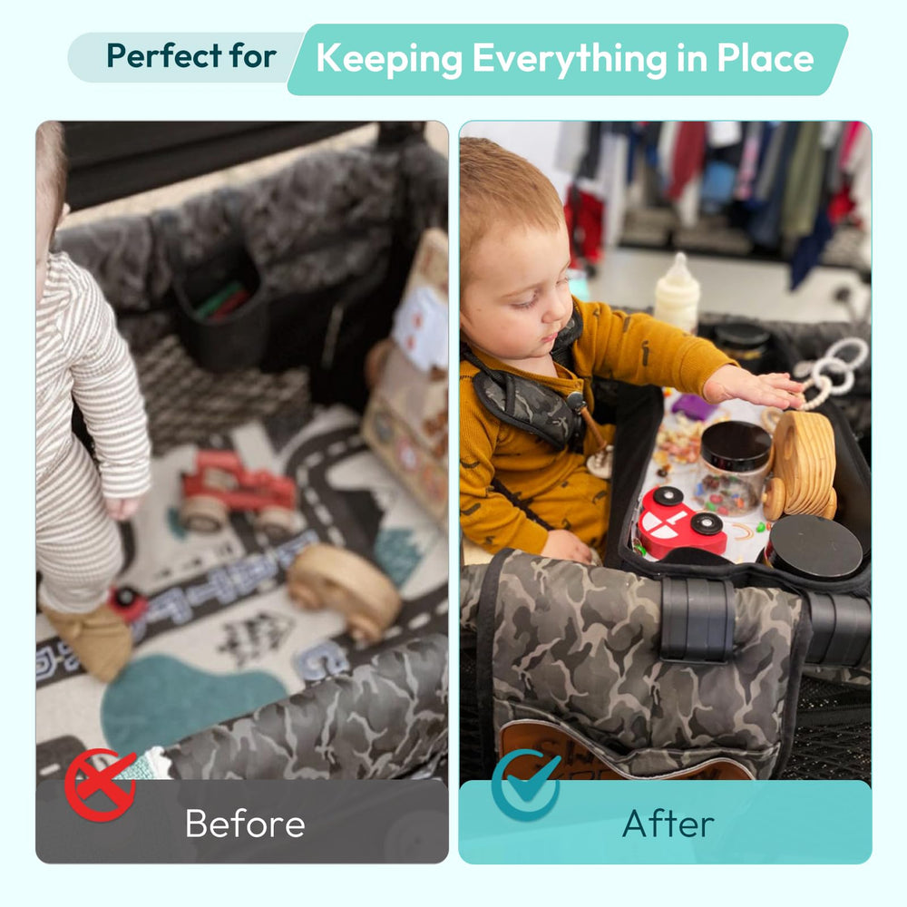 Boffinby on-the-go snack table stores toys and tablets