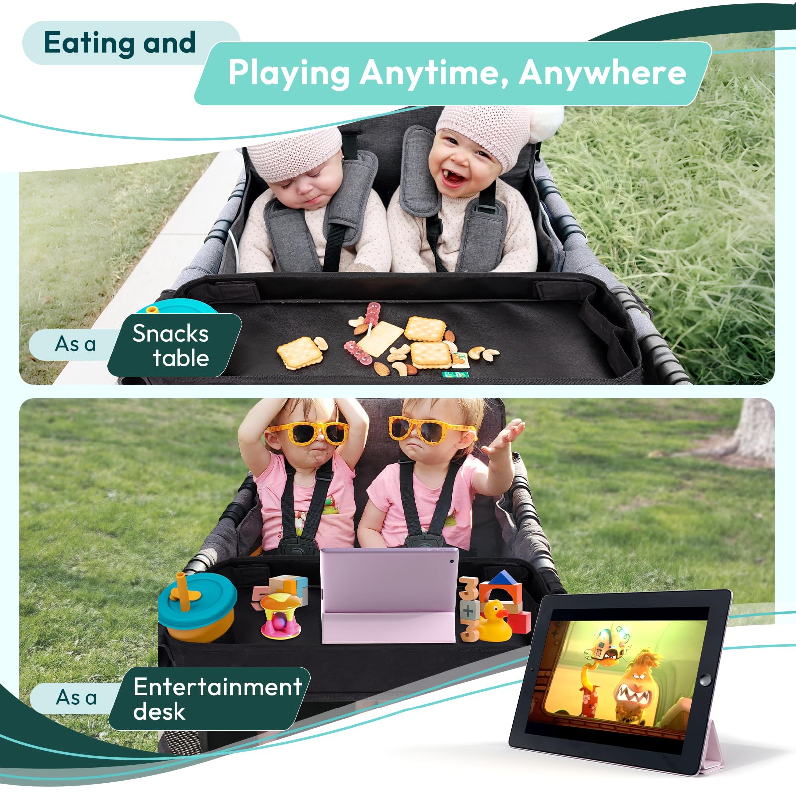 Boffinby W4 tray with four cup holders keeps drinks secure