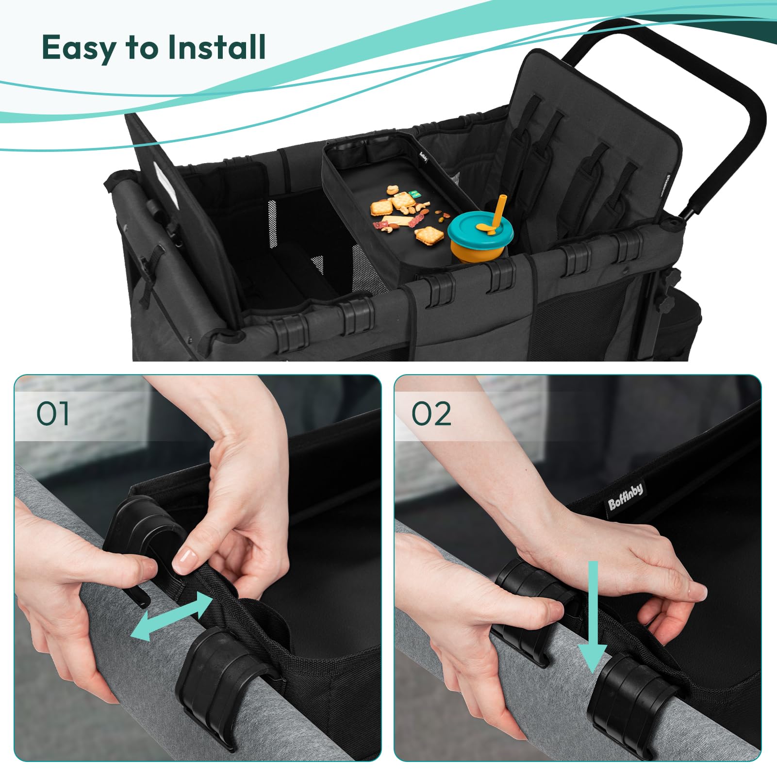 Boffinby W4 tray acts as an on-the-go snack table