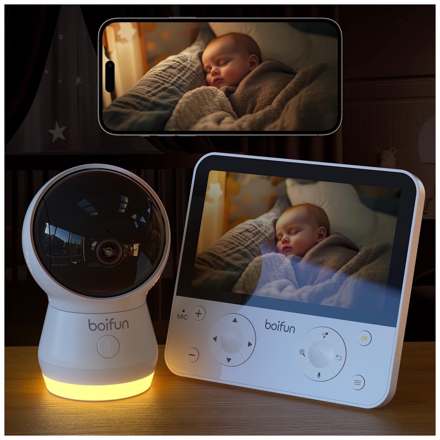 BOIFUN 5.5-inch display offers crisp live feed for quick parent checks.