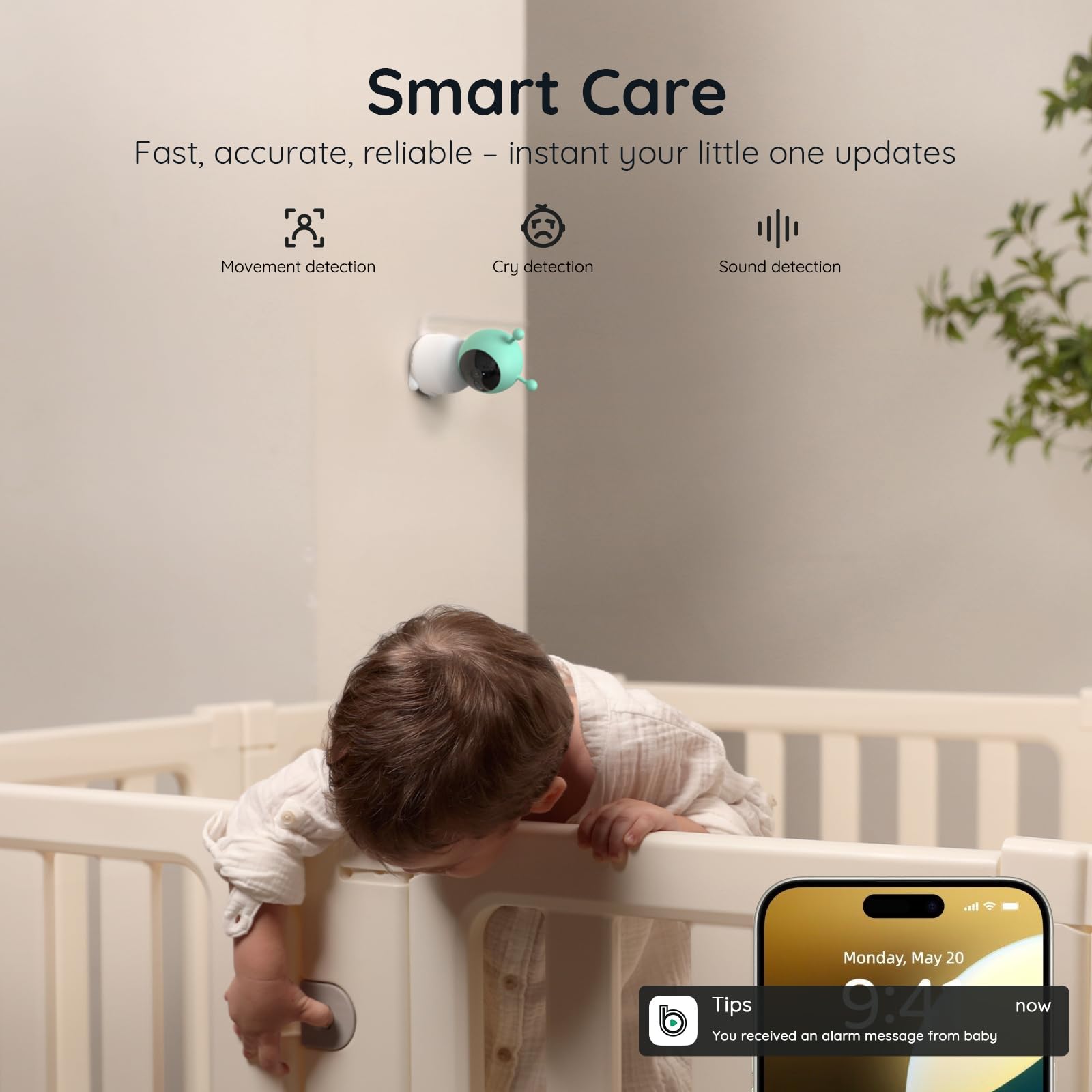 Boifun auto-tracking and PTZ keep the baby in frame as they move.