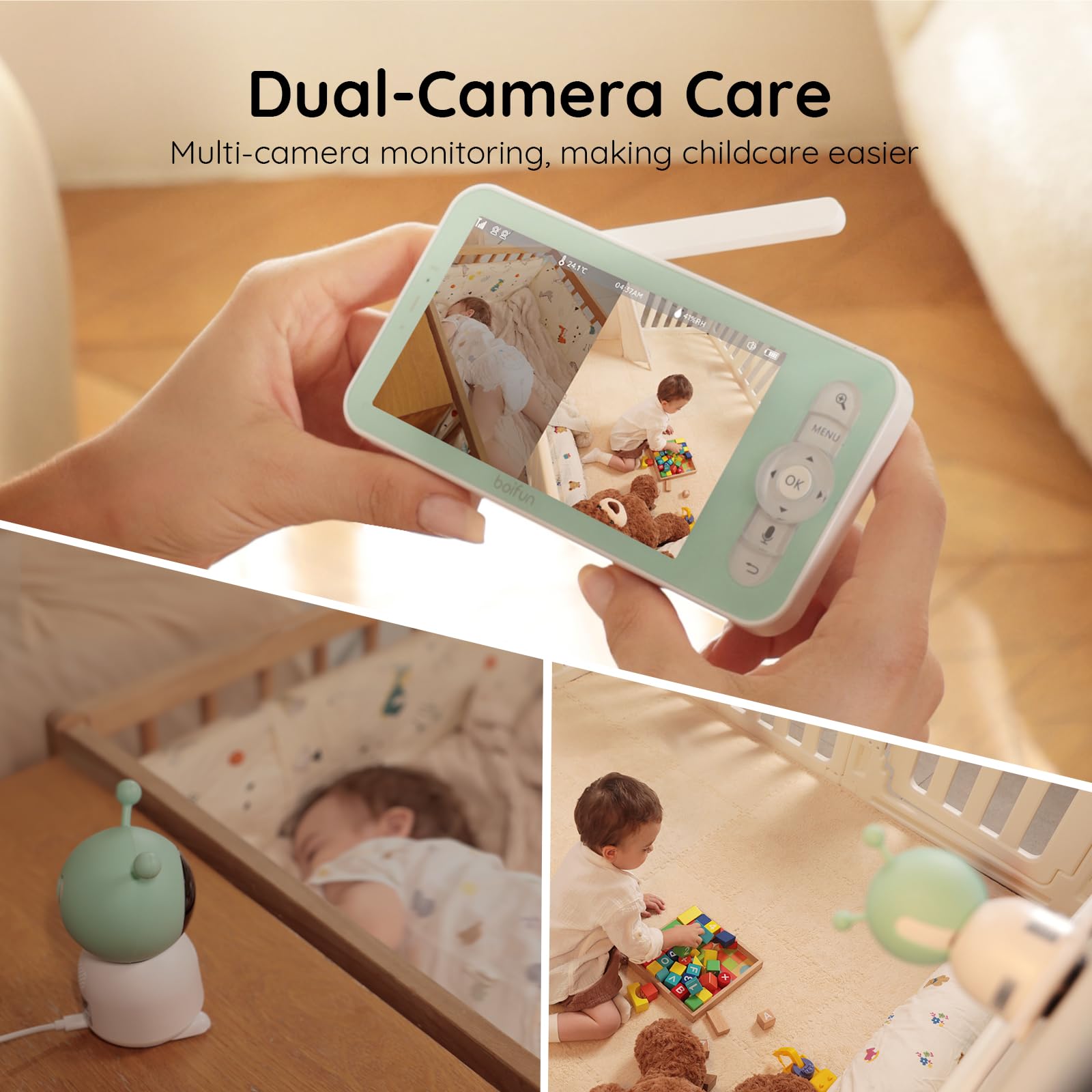 Boifun night-light modes provide calm ambience for feeding and soothing routines.
